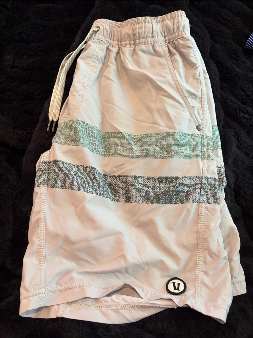 Vuori Men's Light Gray Shorts with Green-Gray Stripes